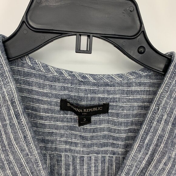 Banana Republic Dress Stripe Linen Blend Faux Wrap VNeck Tie Waist - Picture 4 of 12